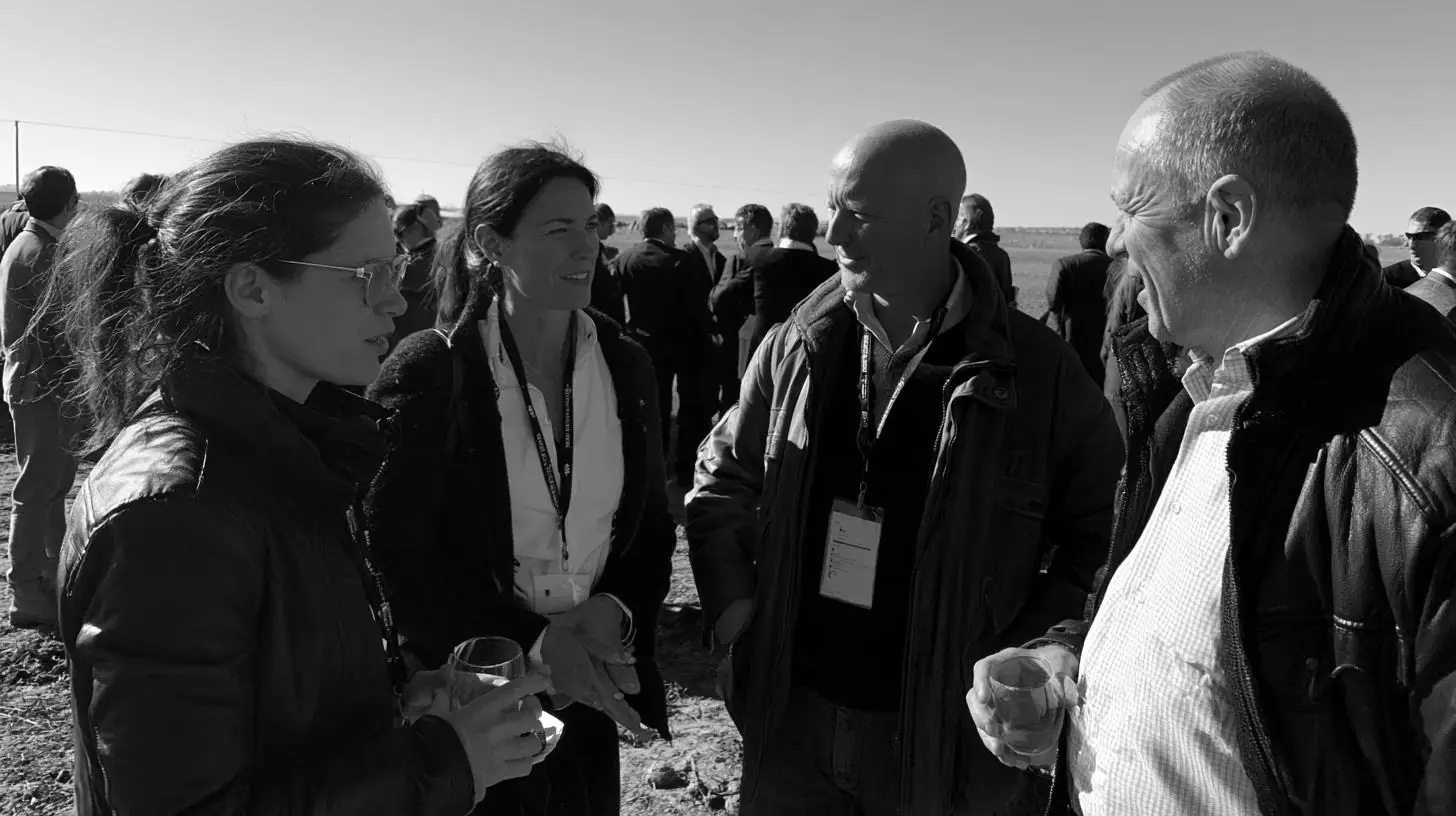 Delegación de negocios visitando un campo